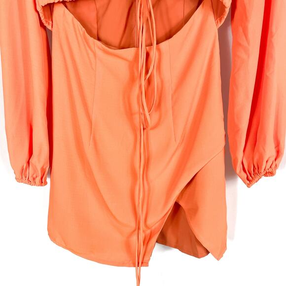 Superdown Selene Wrap Dress Orange Mini Front Tie V-Neck Long Sleeves‎ Sz XS - Picture 11 of 13